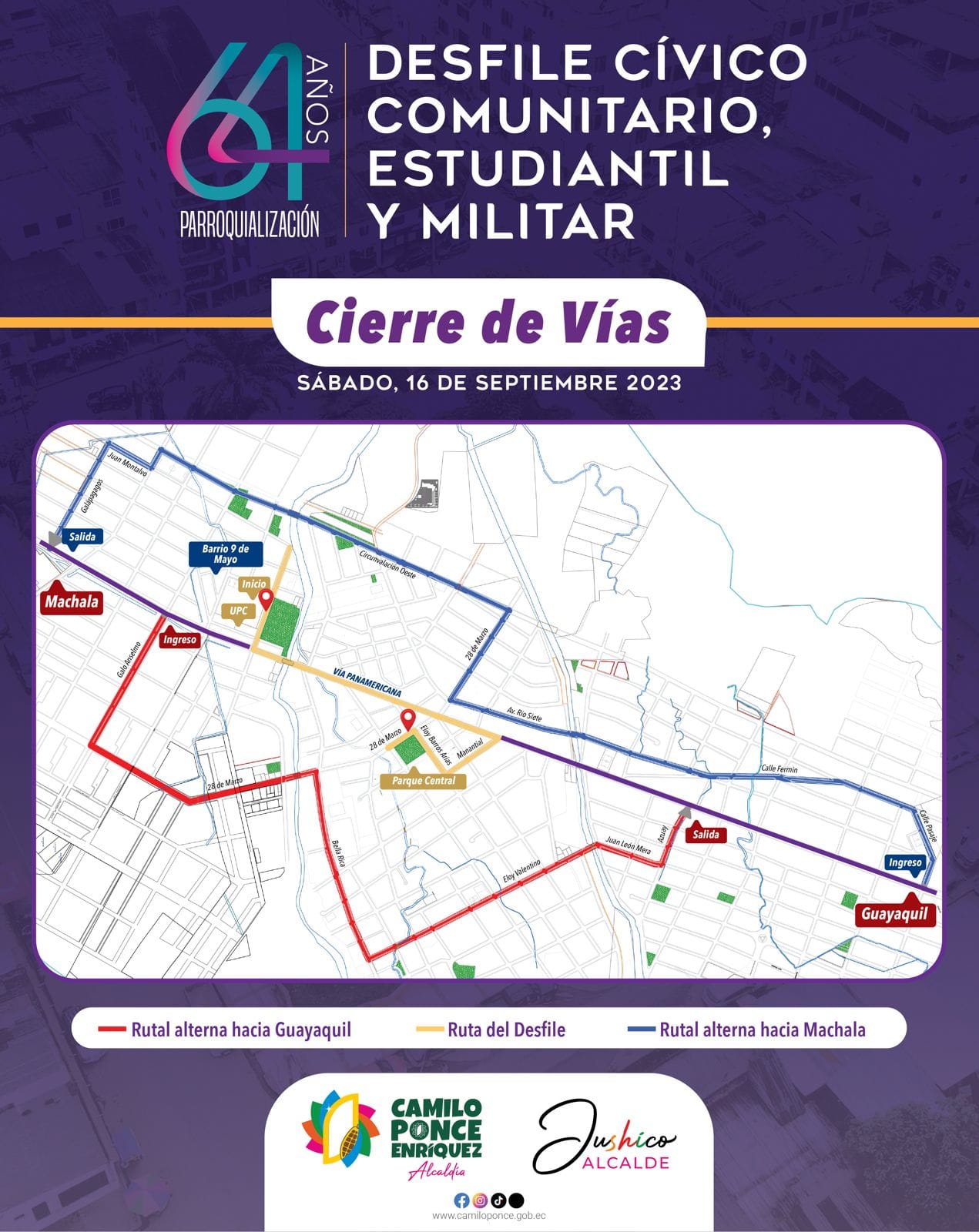 Cierre de vías sábado 16 sep.